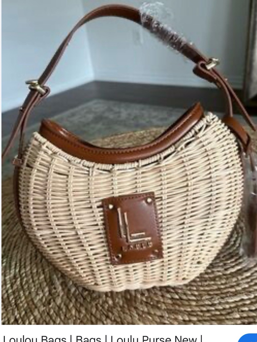 Loulou Woven Crescent Crossbody Bag in Natural & Brown - Picture 7 of 16